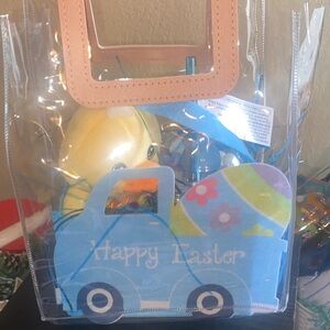 Clear Easter Gift Bag with Blue Truck Design